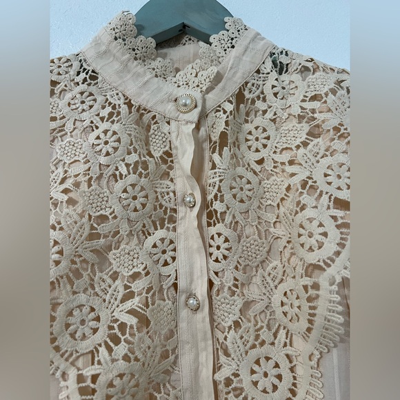 Mock neck Puff sleeve Lace Blouse in Apricot - Picture 2 of 12